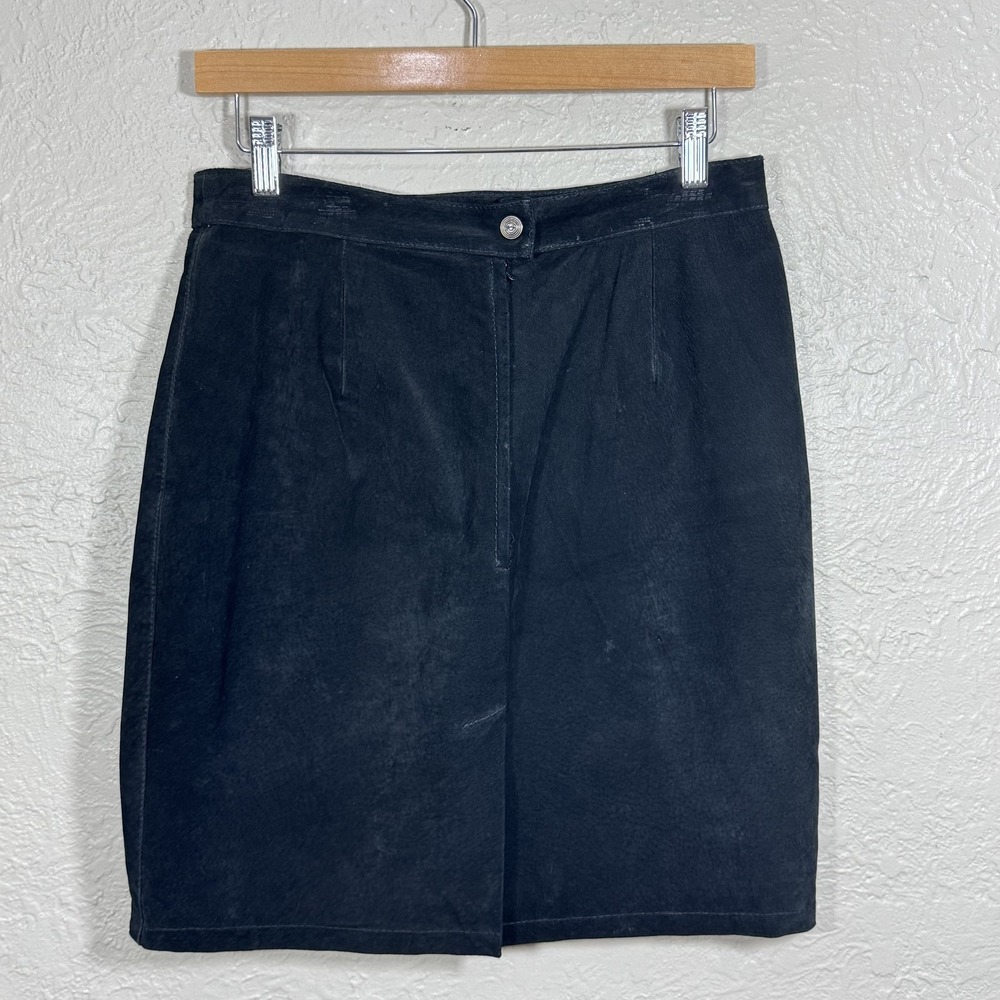 Vtg 80s 90s Leather‎ Skirt 9/10 Paris Sport Club Biker Moto Grunge Urban Suede